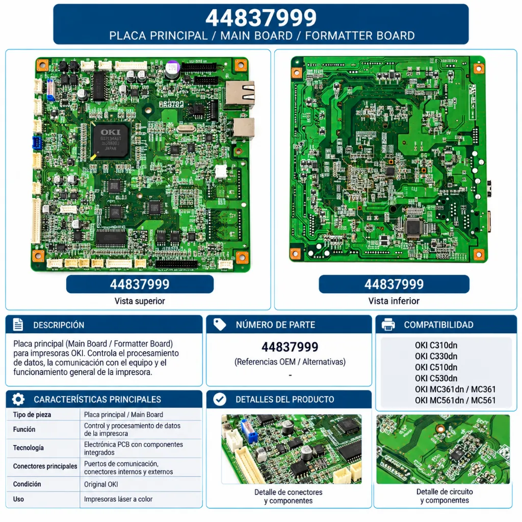 Infografía técnica de placa principal OKI 44837999.webp