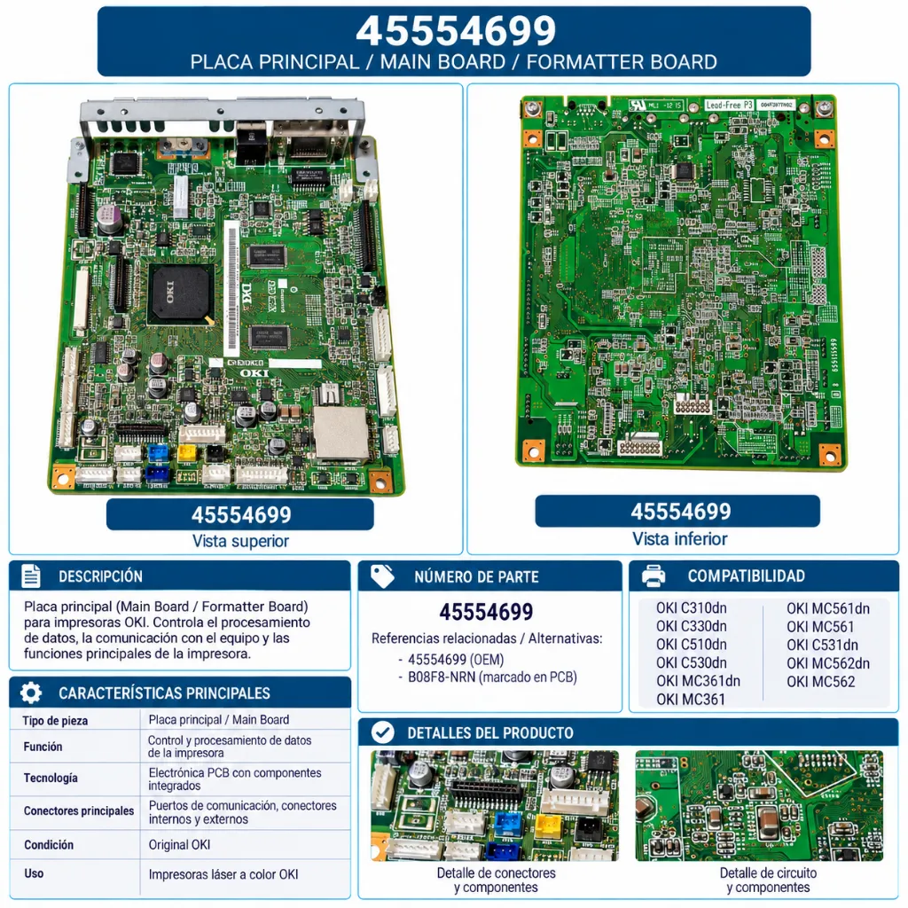 Ficha técnica de placa principal OKI 45554699.webp