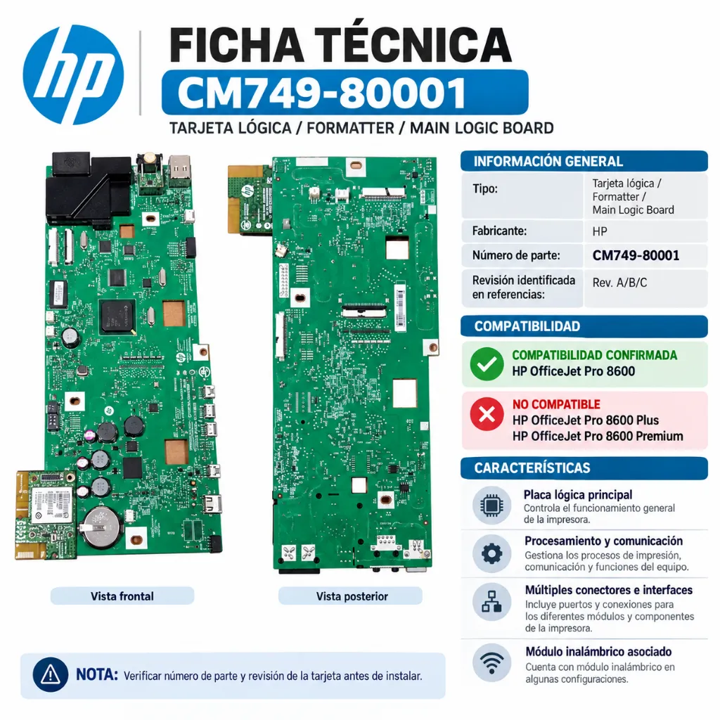 Ficha técnica de tarjeta lógica HP CM749-80001.webp