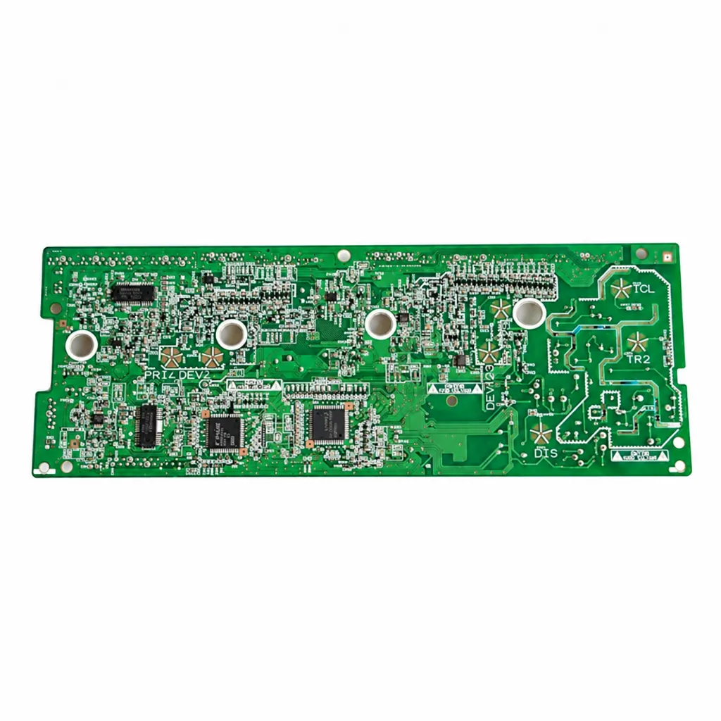 Placa de circuito verde detallada.webp