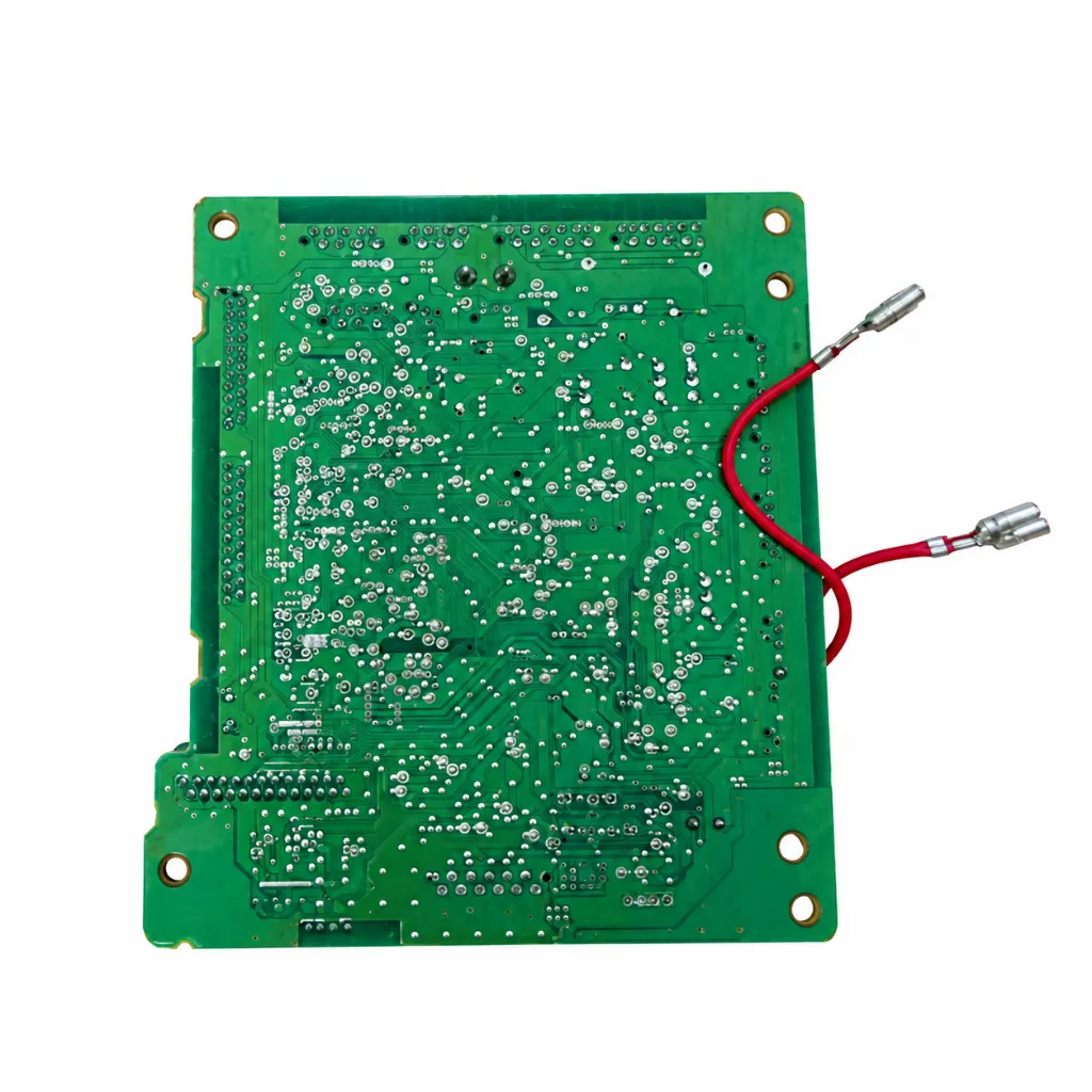 Placa PCB verde con cables rojos.webp