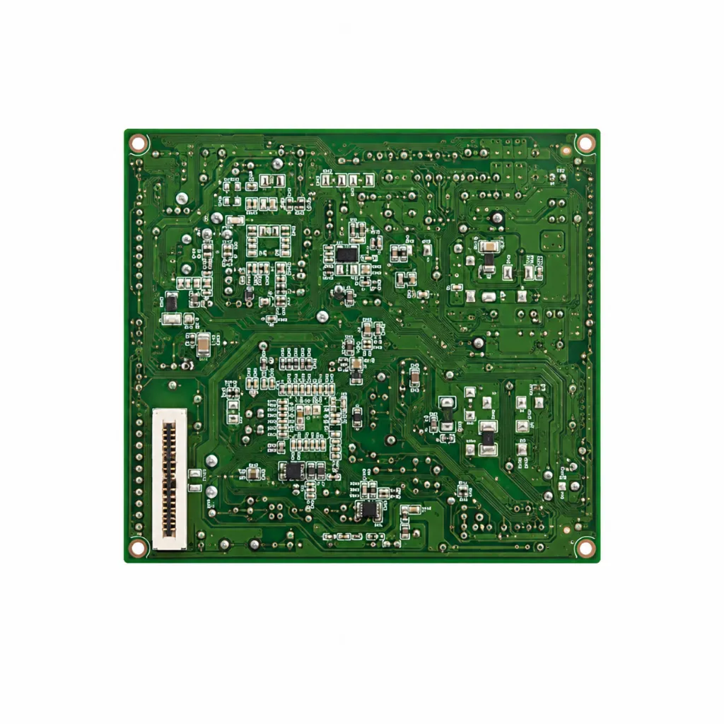 Placa de circuito verde detallada.webp