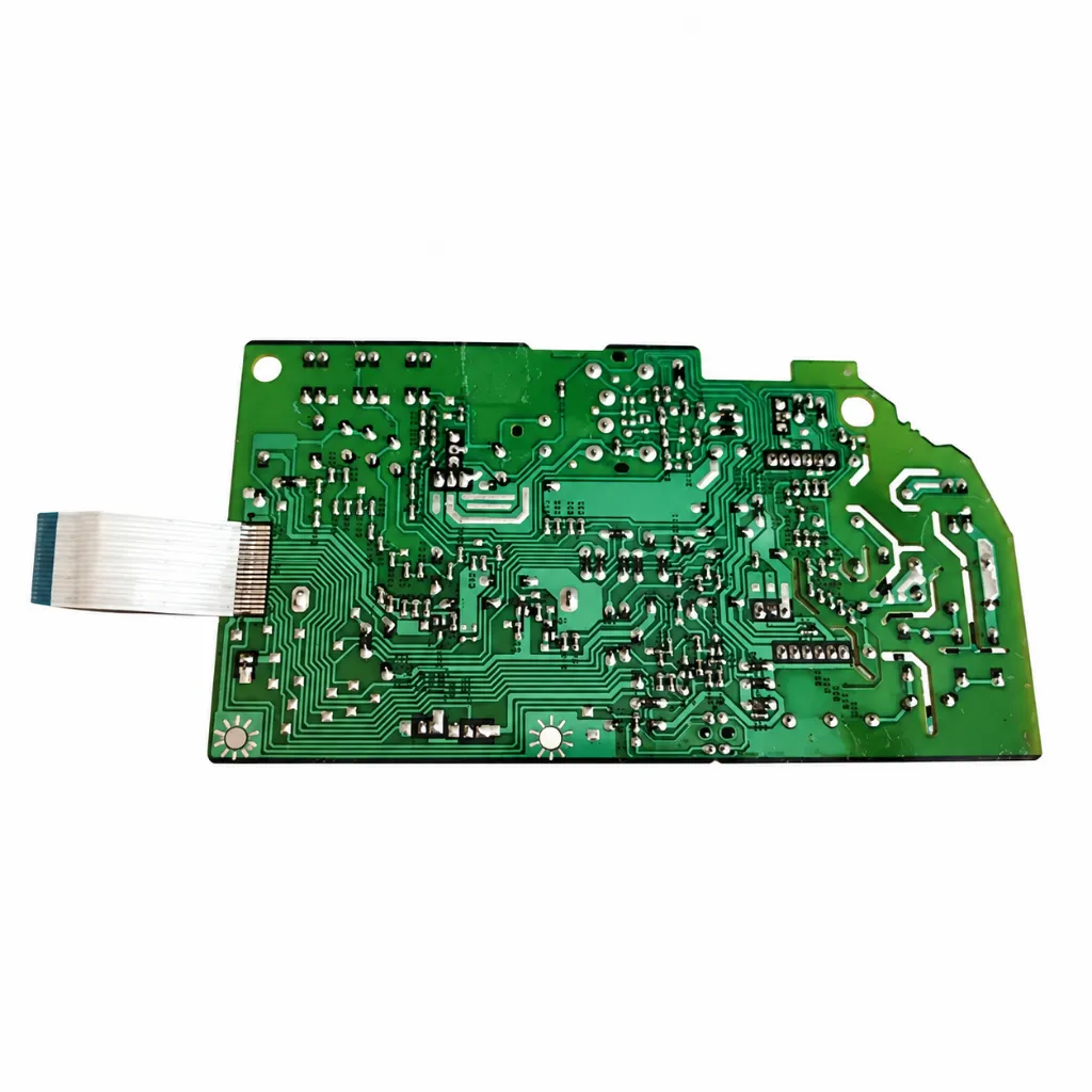 Placa de circuito verde con cable plano.webp