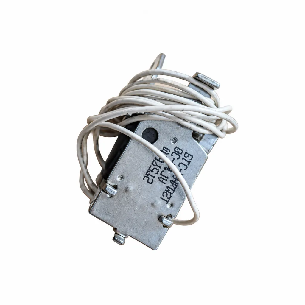Solenoide metálico con cables enrollados.webp