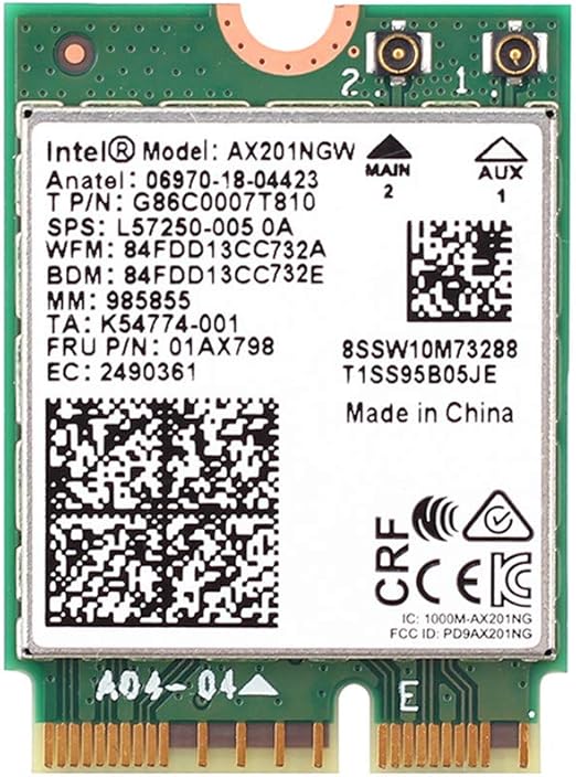 Tarjeta WiFi, AX201NGW WiFi 6E M.2 Laptop 2.4Gbps 802.11ax Tarjeta inalámbrica Intel AX201