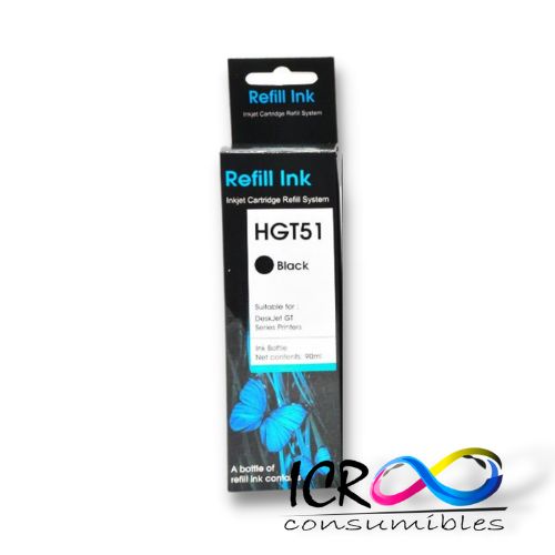 Cartucho de Tinta Gen Bk para H GT51 GT53 Ink Tank 115 410 415 315 Smart Tank 510 550 610