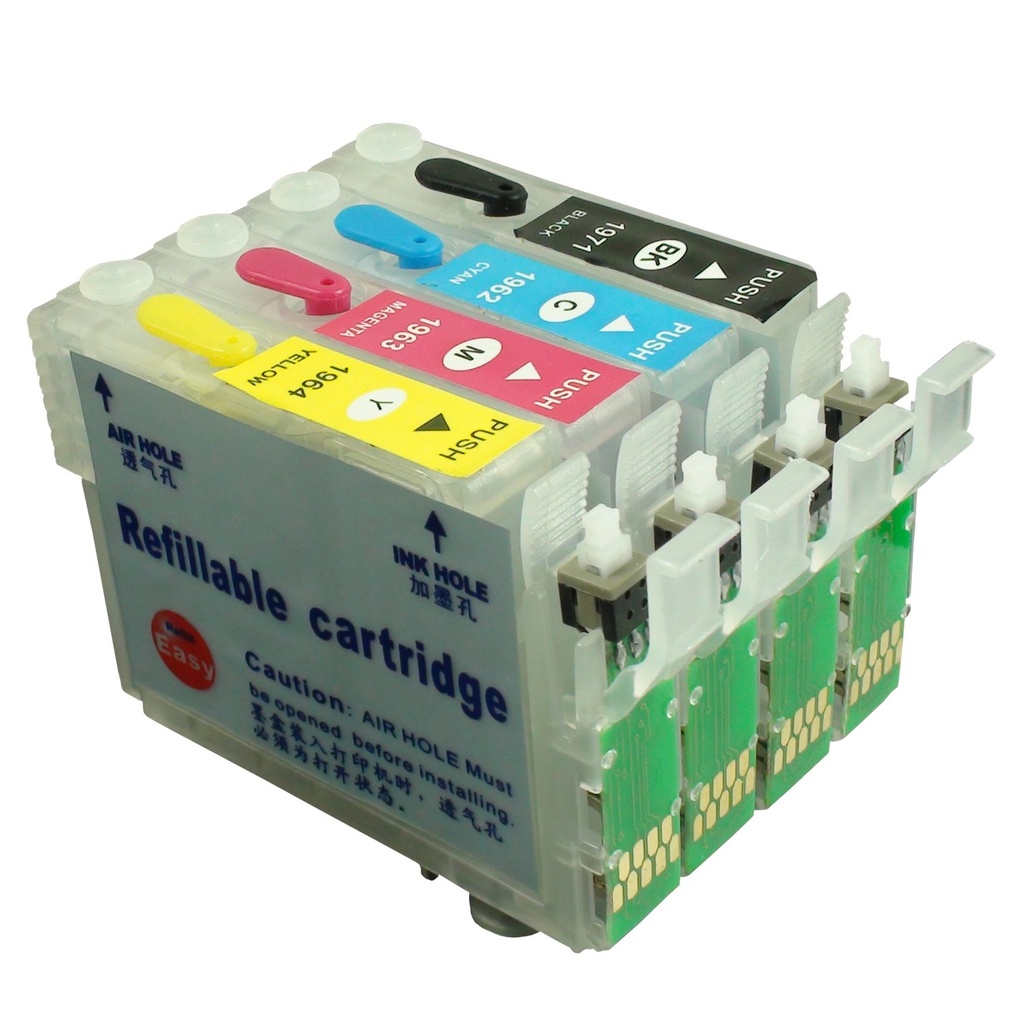 Juego Cartuchos Rellenables Eps XP211 XP101 XP201 XP401 XP411  T1962-T1964 T1971 con Chip de Reinicio XP211 XP411 XP201 XP401 XP101 XP204 XP214 sin tinta WF-2532