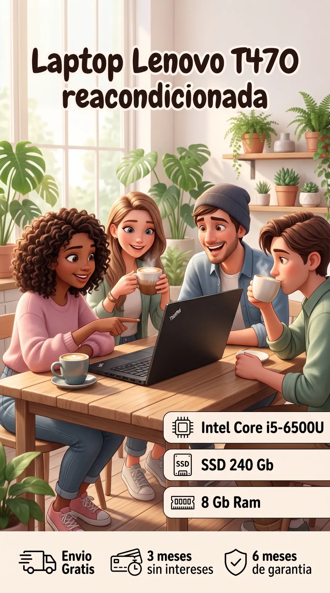 Laptop Lenovo T470 reacondicionada Intel Core i5-6500U SSD 240 Gb 8 Gb Ram Envio Gratis 3 meses sin intereses 6 meses de garantia
