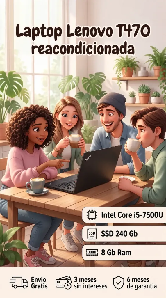 Laptop Lenovo T470 reacondicionada Intel Core i5-7500U SSD 240 Gb 8 Gb Ram Envio Gratis 3 meses sin intereses 6 meses de garantia