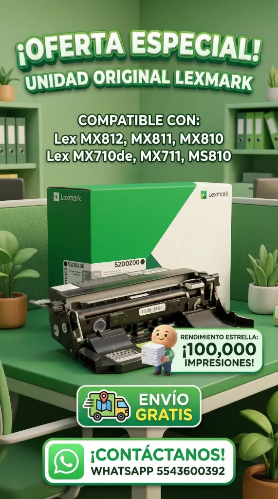 Unidad de Imagen Original Lexmark 52D0Z00 MX812de MX812dxe MX812dtfe MX812dme MX812dxme MX811dte MX811dfe MX811dtfe MX811dxfe MX810de MX810dxe MX810dme MX810dtme MX810dxme MX710de MX711dhe MS812de MS810de MS810dn MS810n MS810dtn MX812dte MX812dfe MX812dxfe MX812dtme MX811