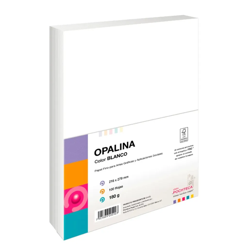 Paquete de Papel Opalina Tamaño Carta 120g con 100 Hojas 90% Blancura