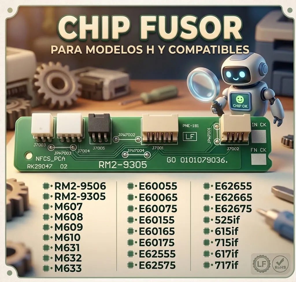 Chip Fusor para H RM2-9506  RM2-9305 M610 M607 M608 M609 M631 M632 M633 E62555 E62575 E62655 E62675 E60155 E60165 E60175 E60055 E60065 E60075 E62665 E62675 525if 615if 715if 617if 717if Envio Gratis