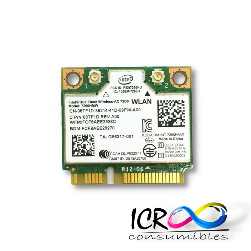 Adaptador de red inalámbrico de doble banda AC 7260 PCI Express Half Mini Card NP: Intel 7260.HMW