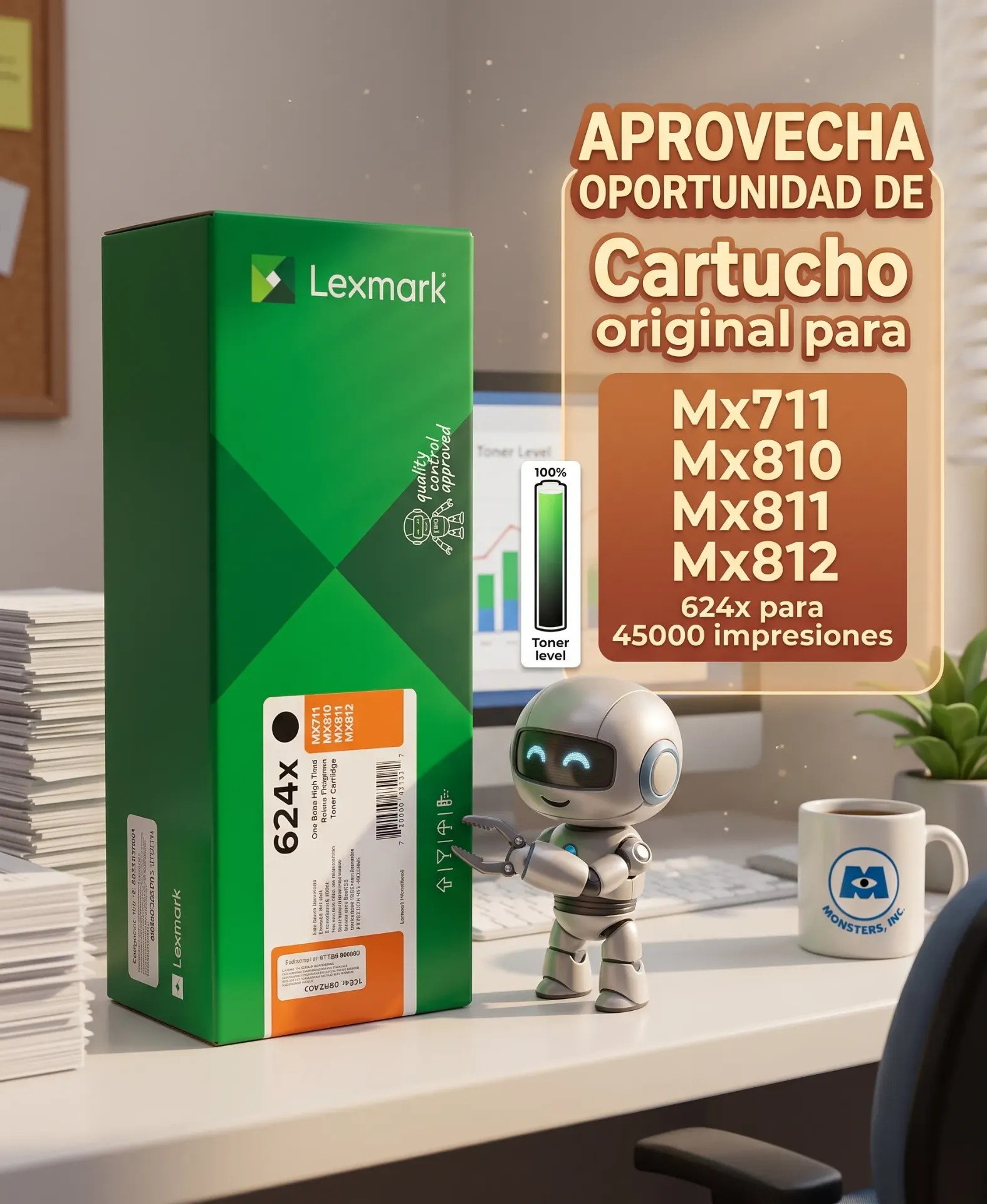 Cartucho Orig para Lex 62d4x00 mx711 mx810 mx811 mx812 caja maltratada para 45000 impresiones