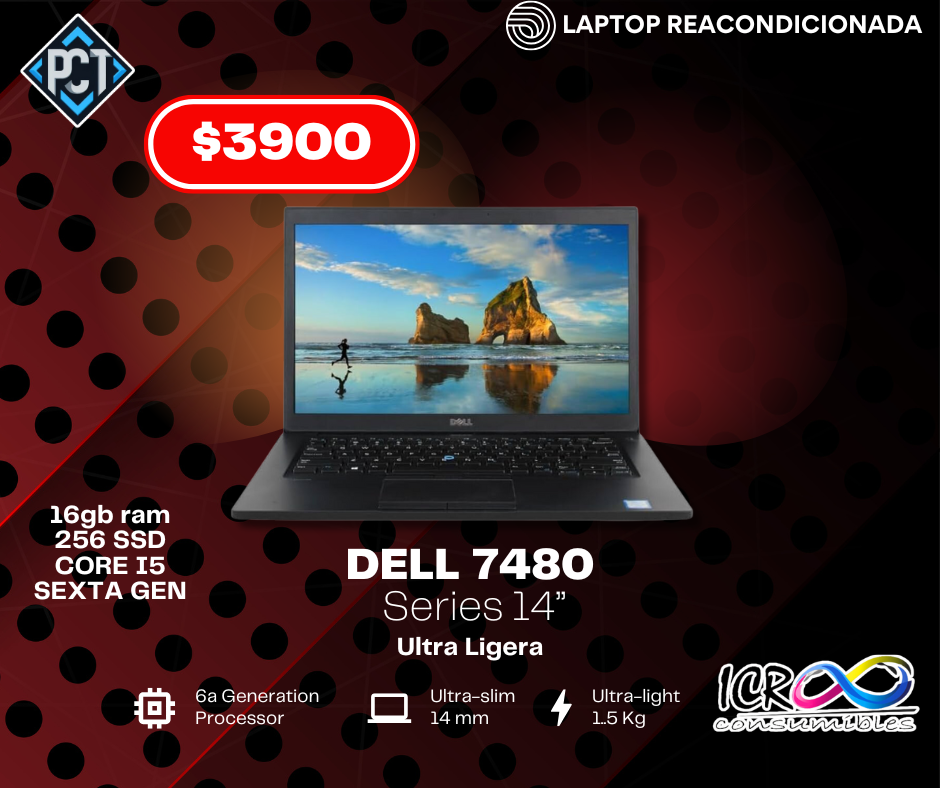 Laptop  Dell Latitude 7480 Reacondicionada SSD 240 Gb 8 Gb Ram Intel core i5-6300u 2.4Ghz 4 nucleos Intel HD Graphics 520