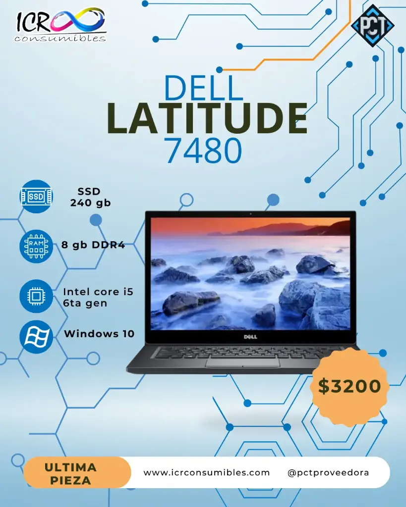 Laptop  Dell Latitude 7480 Reacondicionada SSD 240 Gb 8 Gb Ram Intel core i5-6300u 2.4Ghz 4 nucleos Intel HD Graphics 520