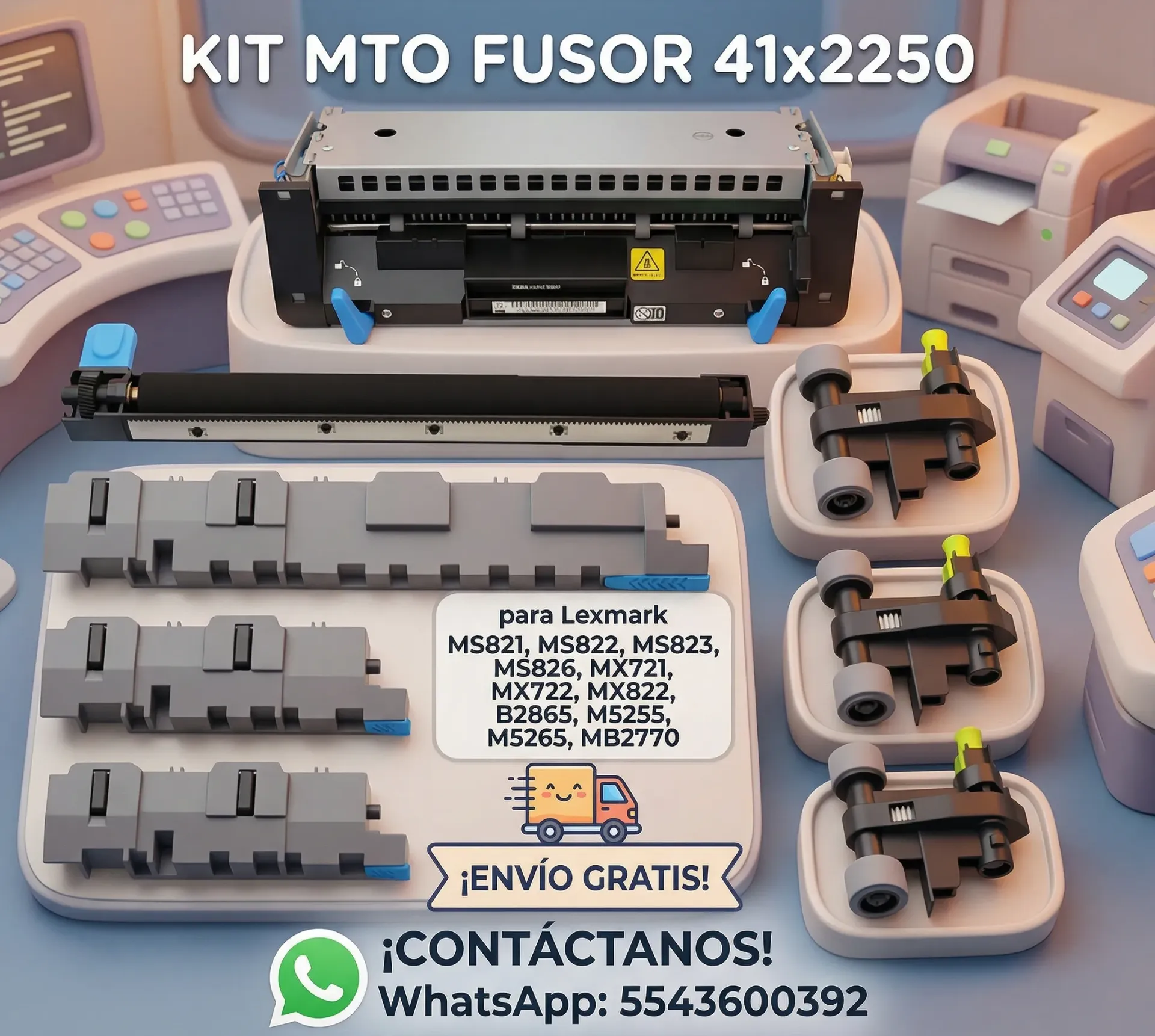 Kit mto fusor 41x2250 para lex ms821 ms822 ms823 ms826 mx721 mx722 mx822 b2865 m5255 m5265 mb2770