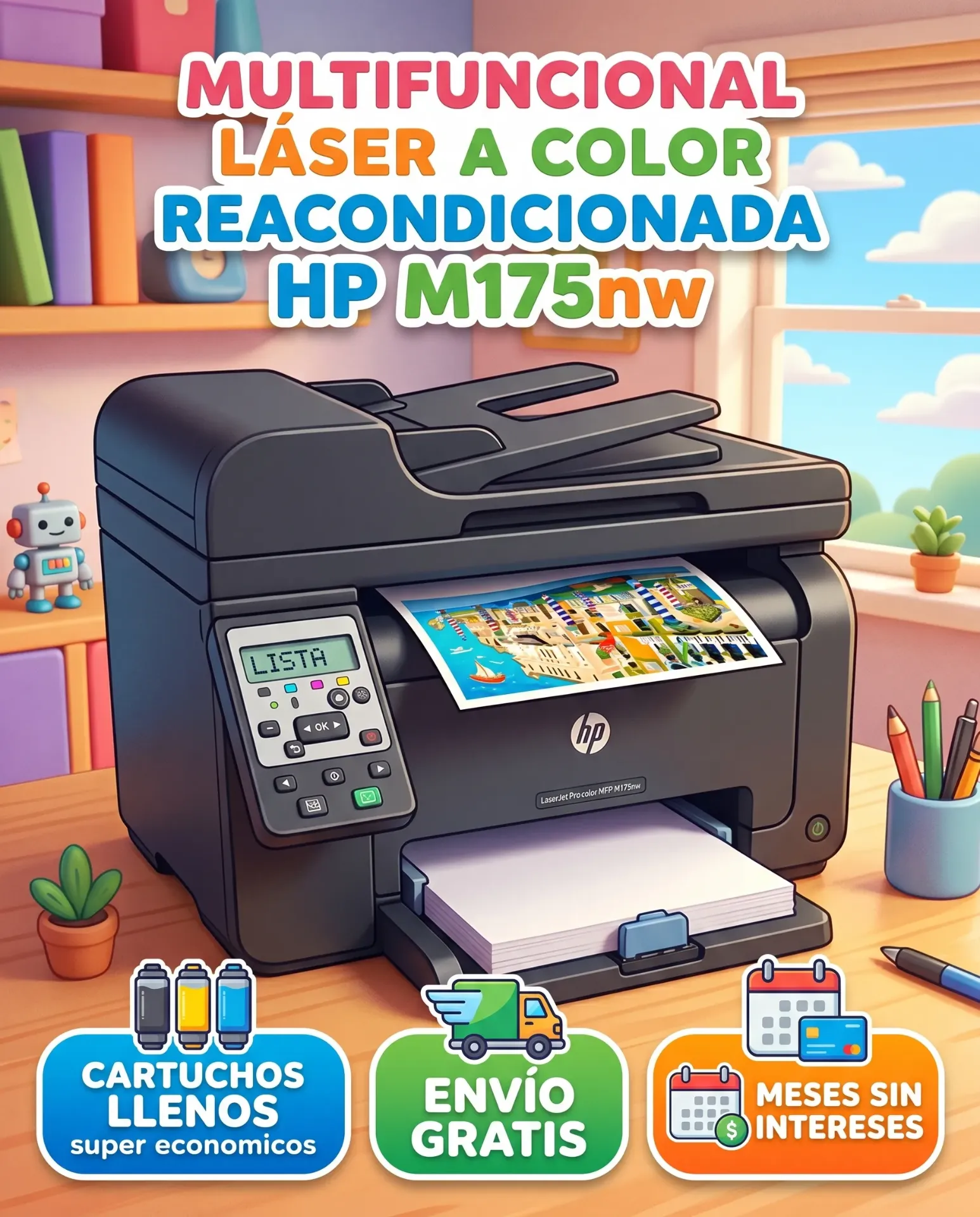 Multifuncional laser a color Reacondicionada Hp M175nw Cartuchos llenos super economicos, Envio Gratis, Meses sin intereses