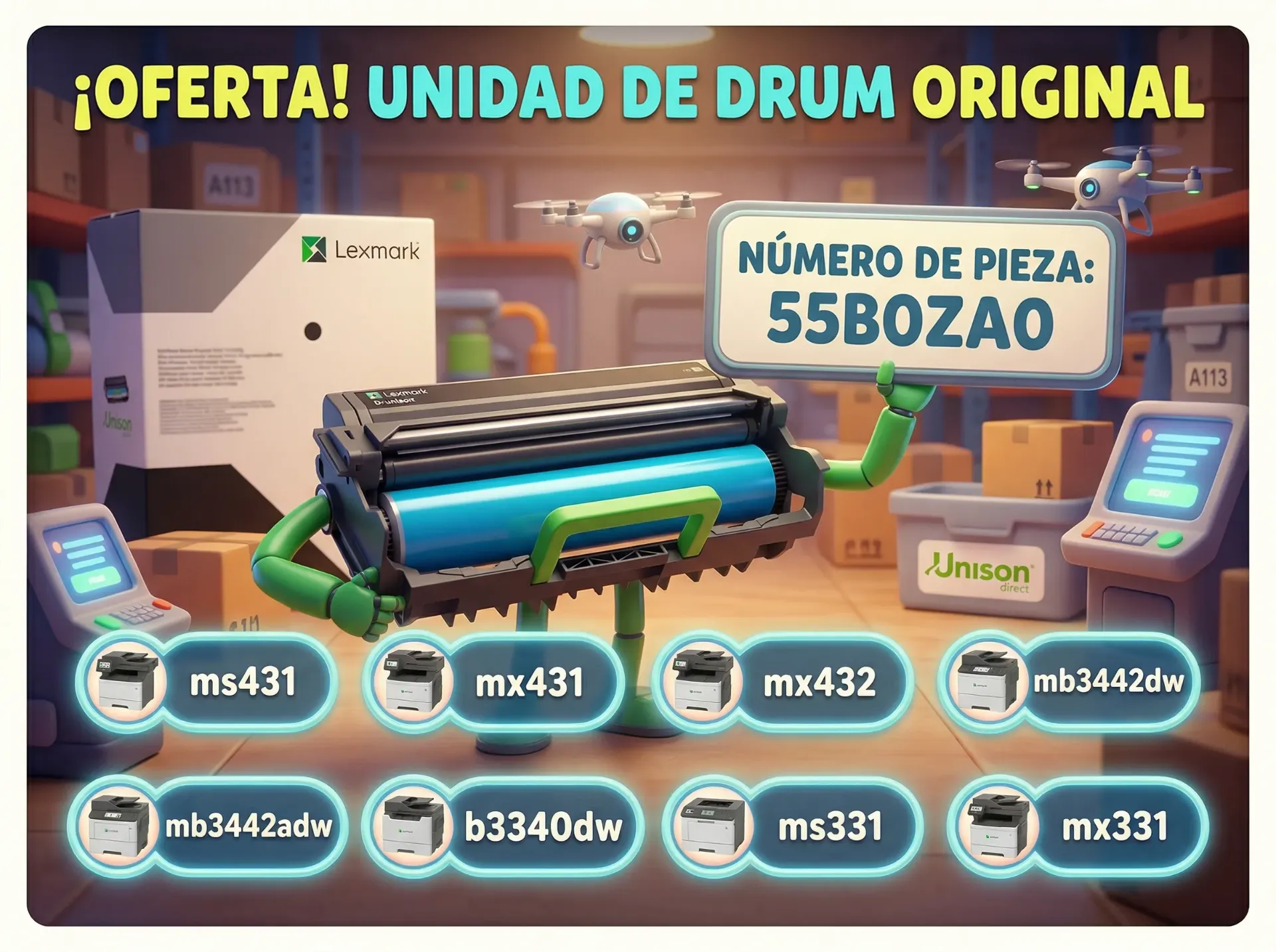 Unidad de Drum Original 55B0ZA0 ms431 mx431 mx432 mb3442dw mb3442adw b3340dw ms331 mx331