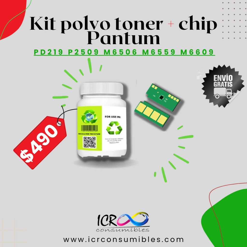 Kit Chip + 500grs Pantum pd219 P2509 M6506 M6559 M6609 M6509
