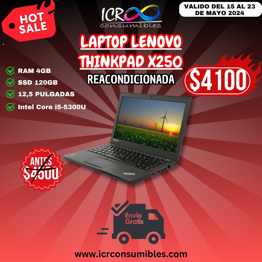 Laptop  Lenovo Thinkpad X250 reacondicionada SSD 120 gb ram 4gb 12.5"