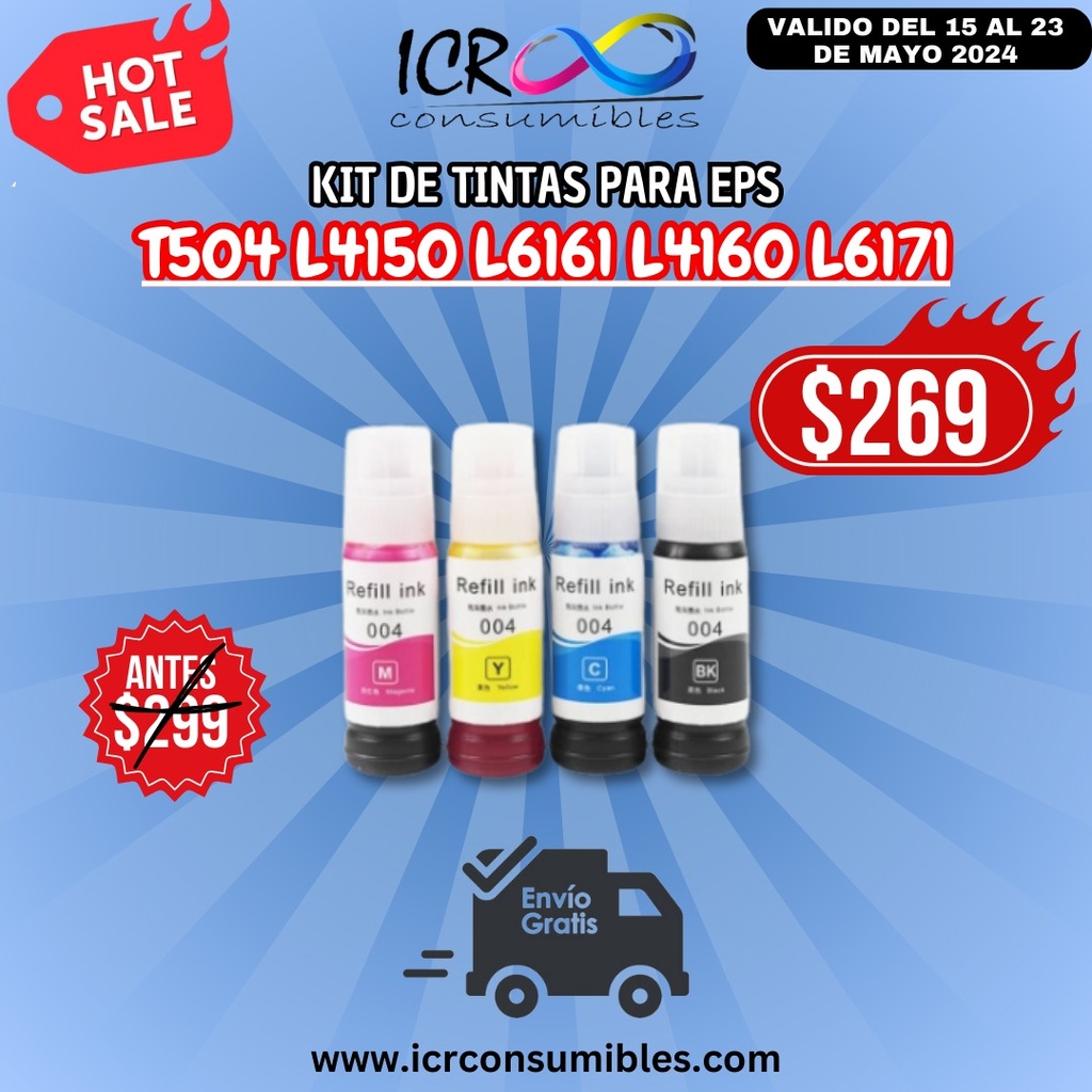 Kit de 4 tintas para eps t504 l4150 l6161 l4160 l6171