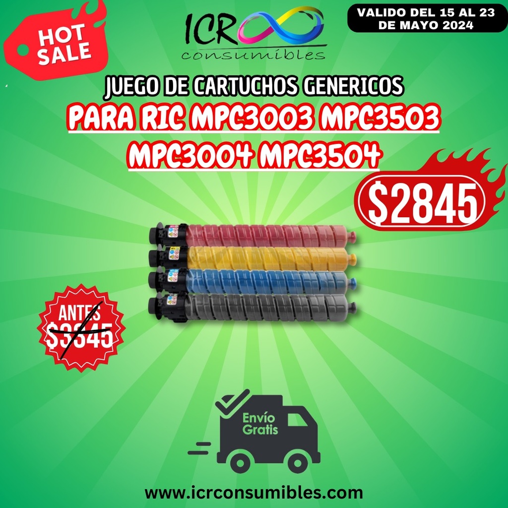 Juego de Cartuchos Toner para Ric mpc3003 mpc3004 mpc3504 mpc3503