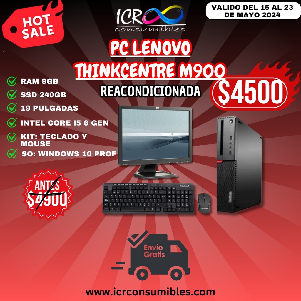 Computadora escritorio PC Lenovo M900 RAM 8GB SSD 240GB Core I5 sexta gen