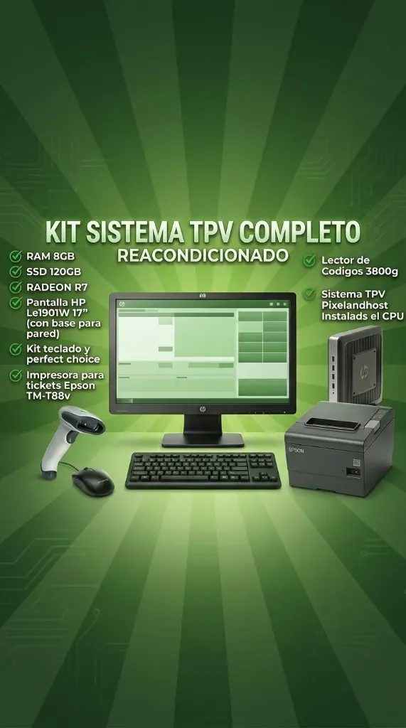 Kit Sistema Punto de venta tpv Completo Reacondicionado incluye cpu pantalla 14 Pulgadas teclado, mouse, impresora epson t88vII Cajon de dinero ECline, scanner Honeywell 3800 Envio gratis, Garantia 3 meses