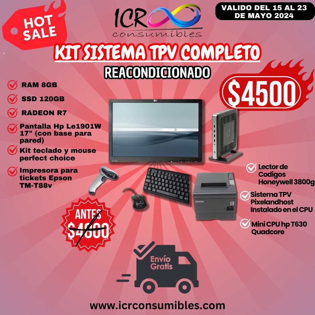 Kit Sistema de tpv completo incluye cpu pantalla teclado mouse impresora epson software
