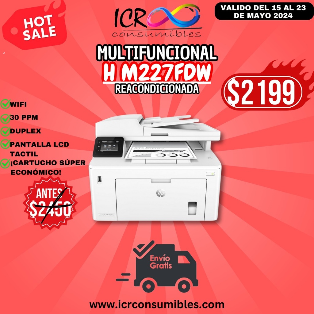 Multifuncional reacond hp M227 Duplex wifi pantalla tactil