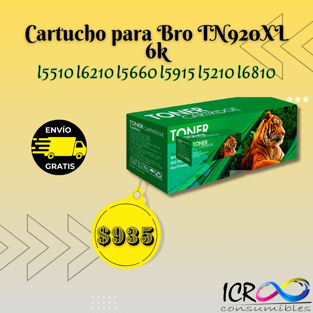 Cartucho Gen para Bro TN920XL CON CHIP HL-L5210 L5215 L6210 L6217DW L6310 L6415 L5660 L5915 L5210 L6810  6K