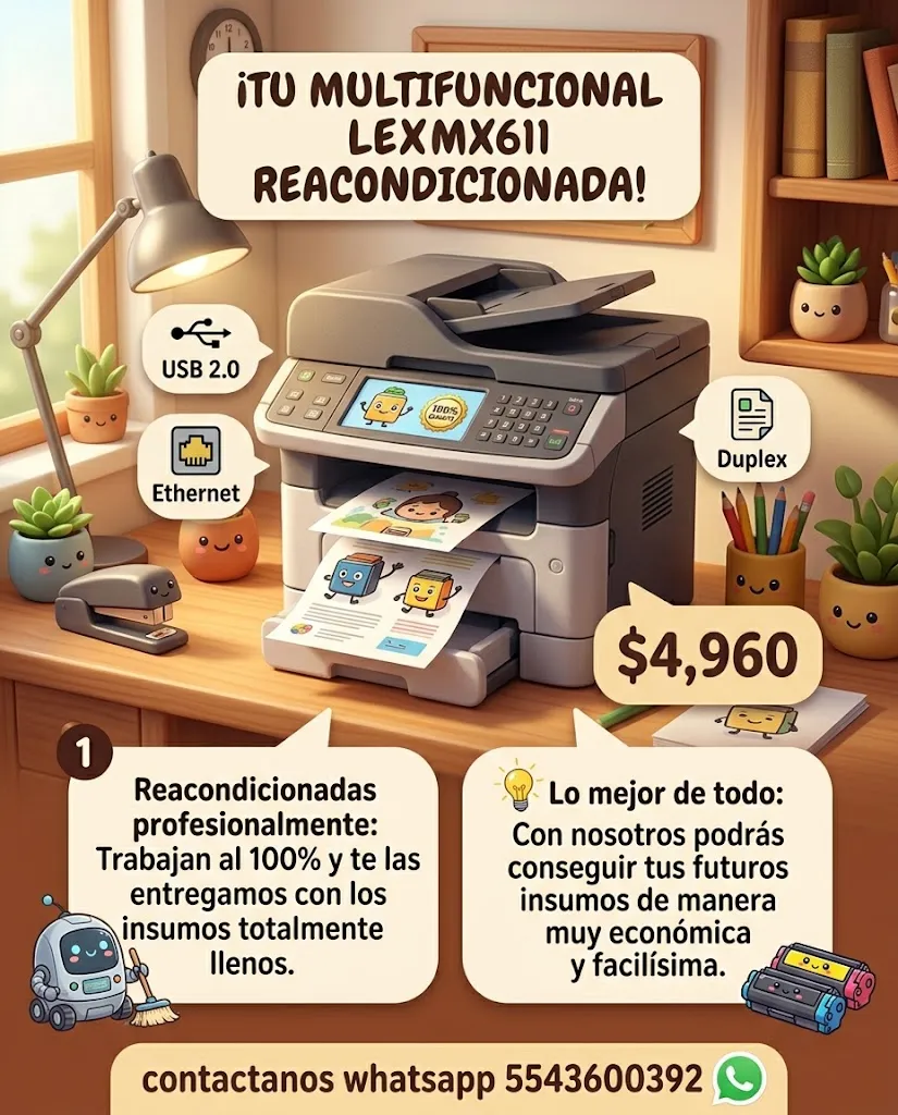 Multifuncional Reacondicionada Lexmark Mx611 cama oficio 50 paginas por minuto Ethernet doble charola duplex