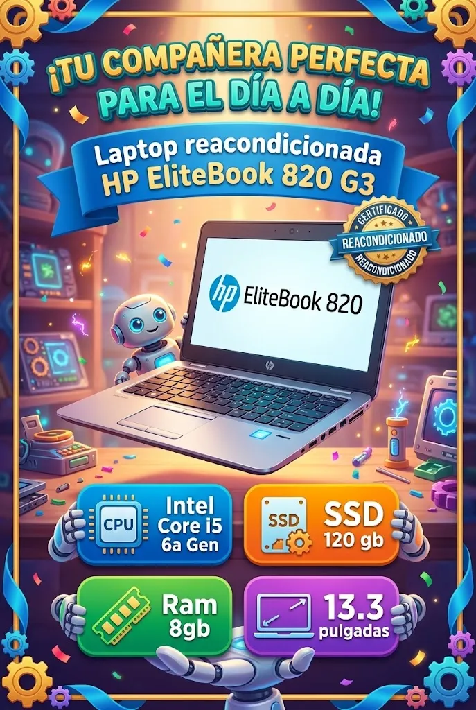 Laptop reacondicionada HP Elitebook  820 G3 - Intel Core i5 6a Gen SSD 120 gb Ram 8gb 13.3 pulgadas