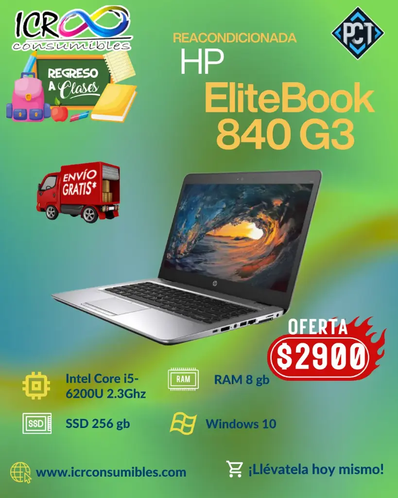 Laptop reacondicionada HP Elitebook  820 G3 - Intel Core i5 8250U SSD 240 gb Ram 8gb 12"