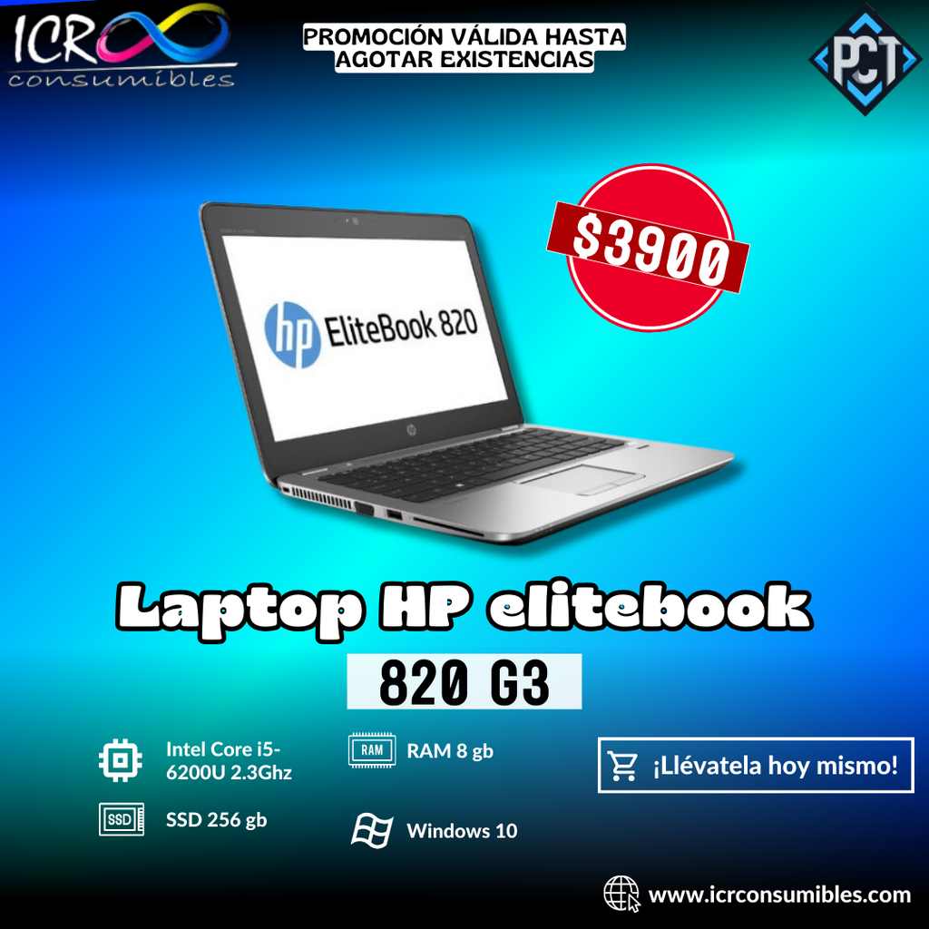Laptop reacondicionada HP Elitebook  820 G3 - Intel Core i5 8250U SSD 240 gb Ram 8gb 12"