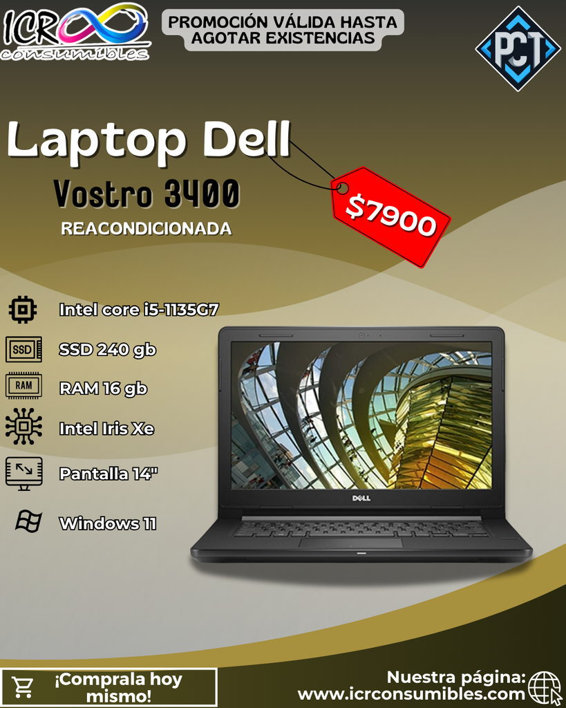 Laptop Dell Vostro 3400 Intel Core i5-1135G7 Reacondicionada SSD 240gb Ram 8gb 14´´