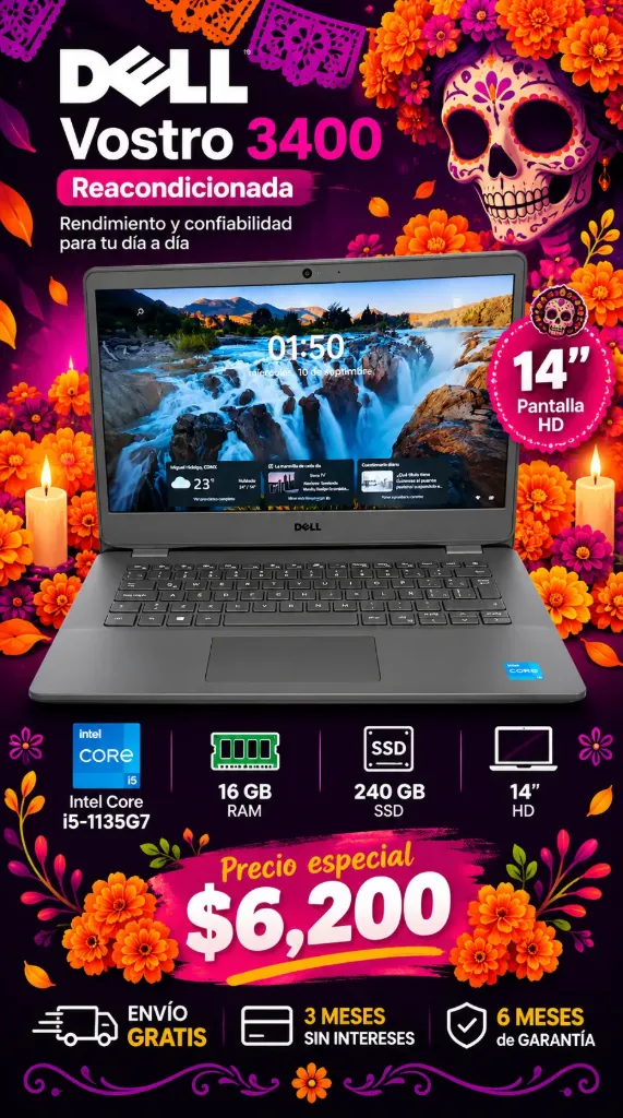 Laptop Vostro Dell 3400 Intel Core i5-1135G7 Reacondicionada SSD 240 GB Ram 8gb 14´´