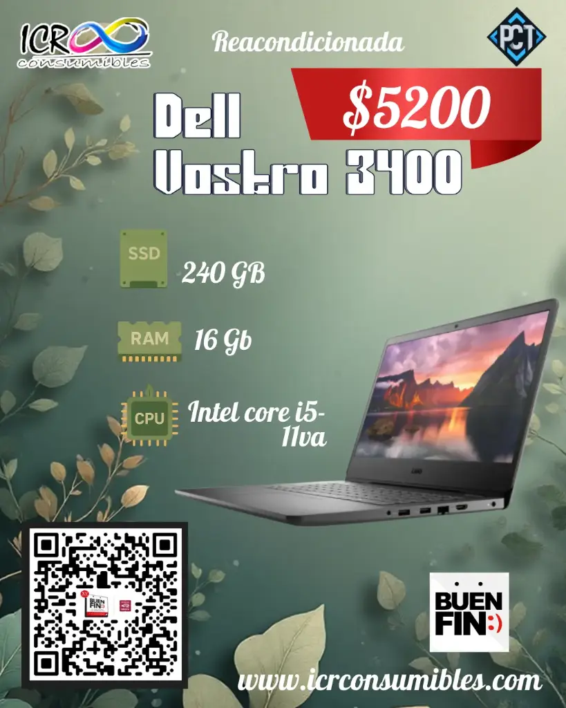 Laptop Vostro Dell 3400 Intel Core i5-1135G7 Reacondicionada SSD 240gb Ram 16gb 14´´