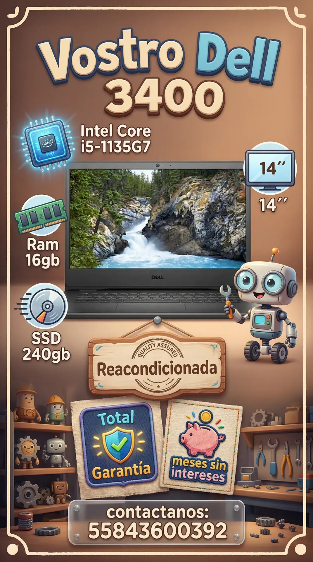 Laptop Vostro Dell 3400 Intel Core i5-1135G7 Reacondicionada SSD 240 GB Ram 16gb 14´´