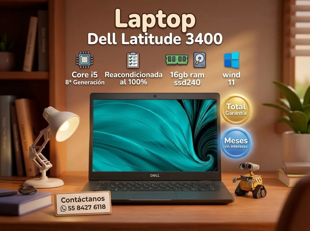 Laptop Dell Latitude 3400 reacondicionada SSD 240gb Ram 8gb pantalla 14´´ Intel Core i5 -8265U Windows 11 Profesional ENVIO GRATIS