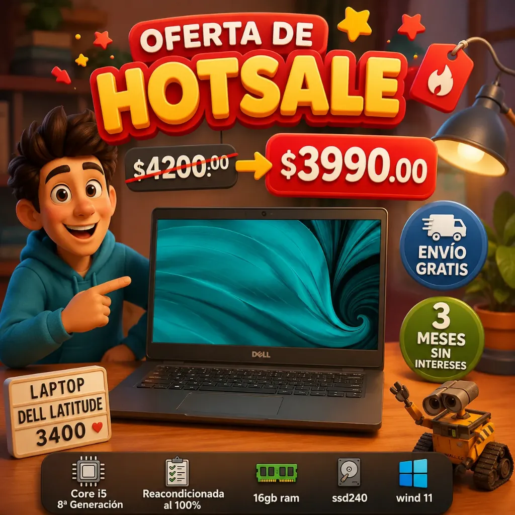 Laptop Dell Latitude 3400 reacondicionada SSD 240gb Ram 8gb pantalla 14´´ Intel Core i5 -8265U Windows 11 Profesional ENVIO GRATIS