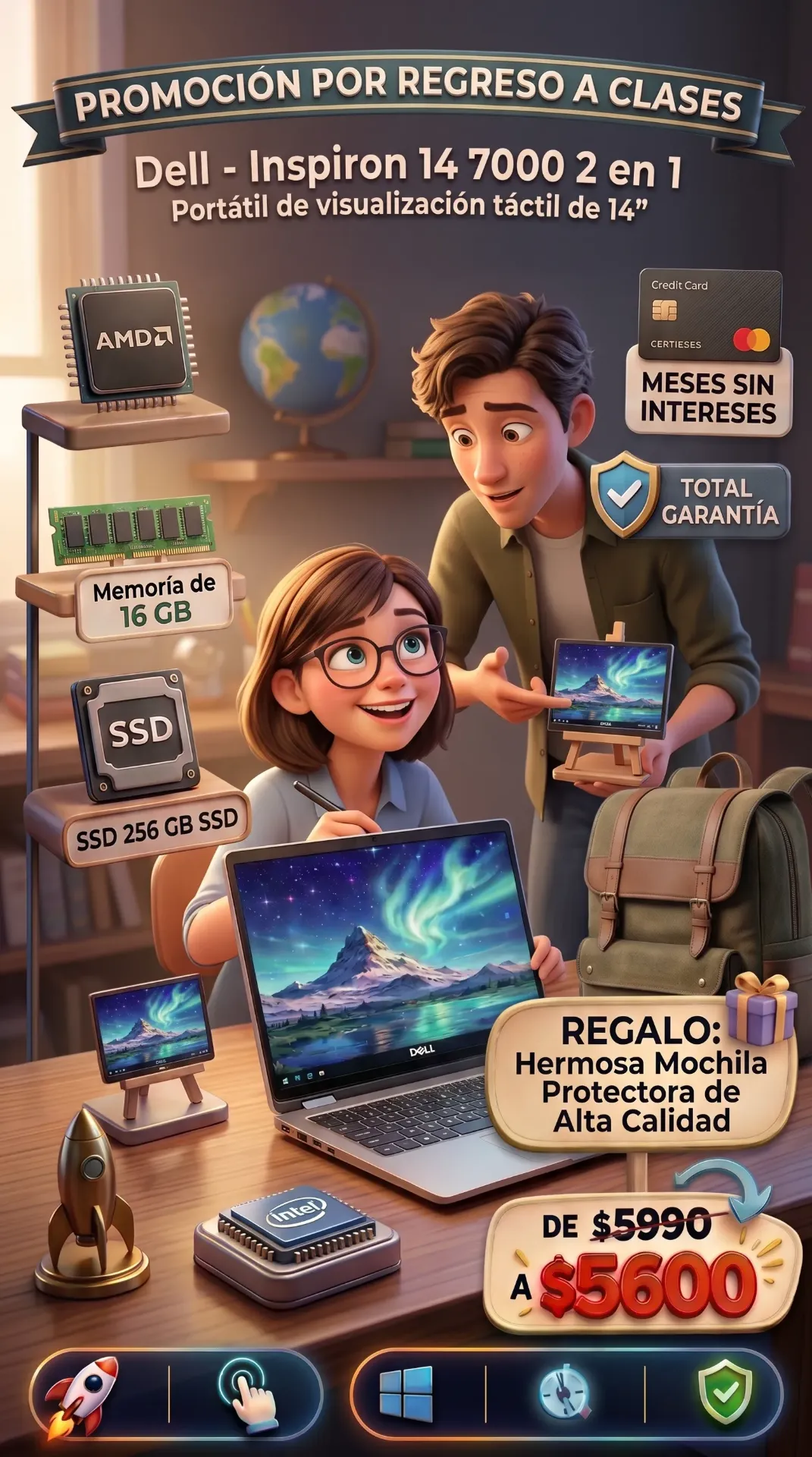 Laptop Dell Inspiron  14 7000 Intel Core i7-10510U Decima Generacion Reacondicionada SSD 256gb Ram 16gb pantalla 14´´  Envio Gratis 3 meses sin Intereses Mochila de Regalo