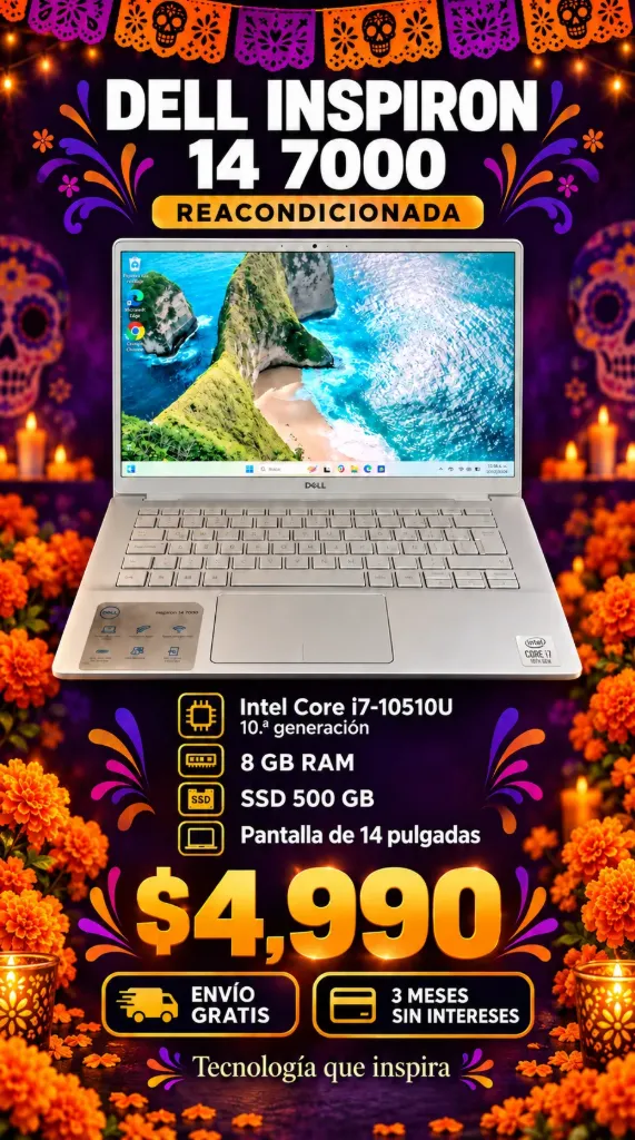 Laptop Dell Inspiron  14 7000 Intel Core i7-10510U Decima Generacion Reacondicionada SSD 256gb Ram 8gb pantalla 14´´  Envio Gratis 3 meses sin Intereses Mochila de Regalo