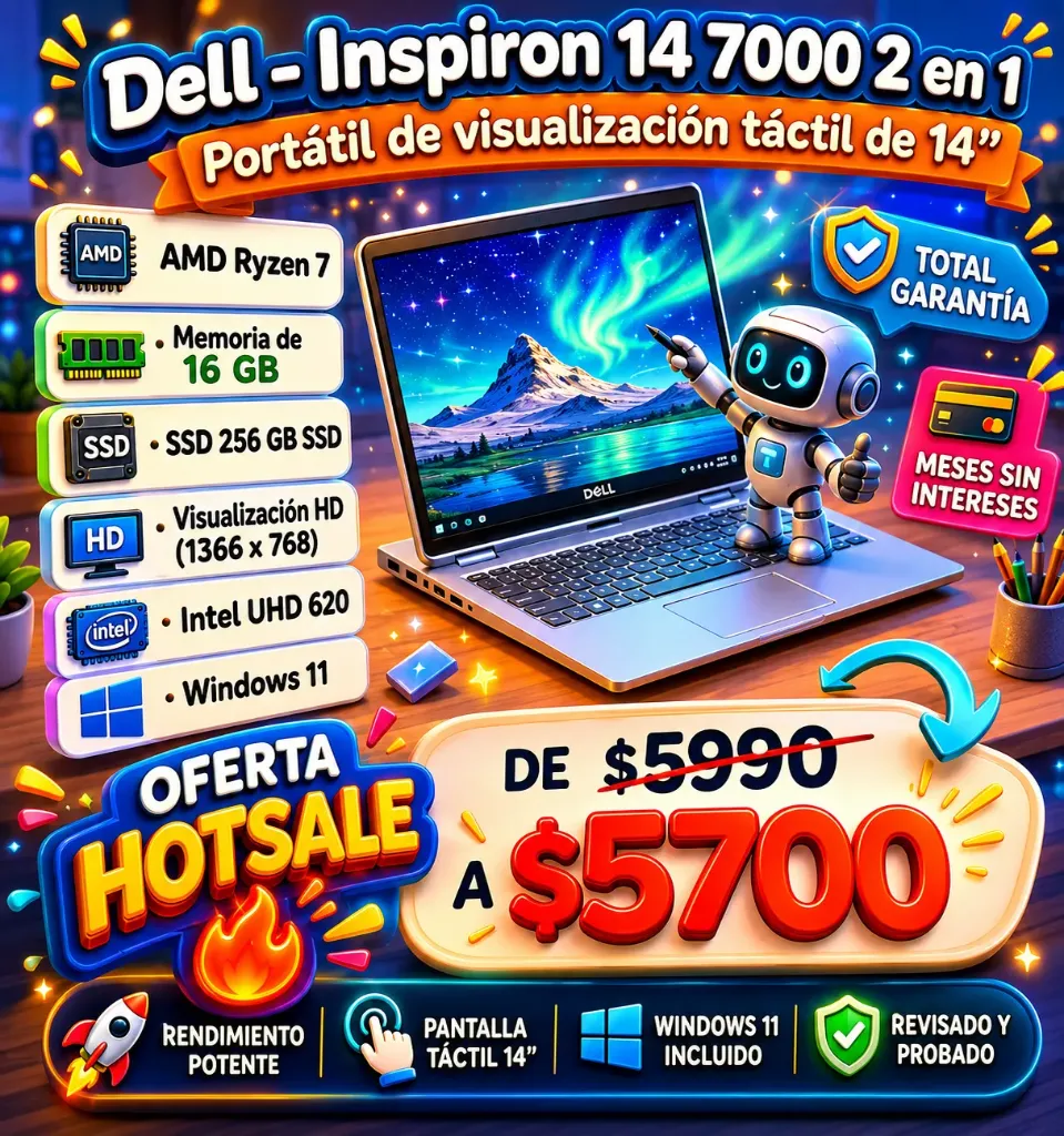 Laptop Dell Inspiron  14 7000 Intel Core i7-10510U Reacondicionada SSD 256gb Ram 16gb pantalla 14´´ con detalles en la carcasa