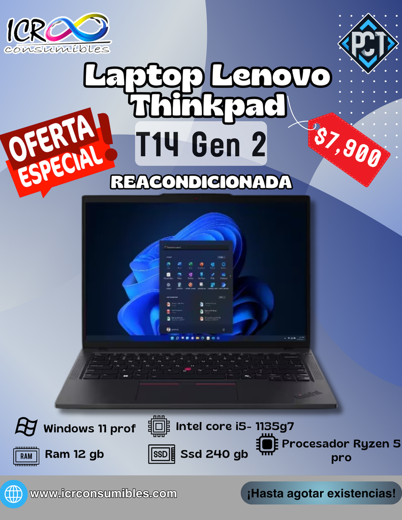Laptop Lenovo Thinkpad T14 Gen 2 Ryzen 5 Pro SSD 240GB - RAM 12GB 14''