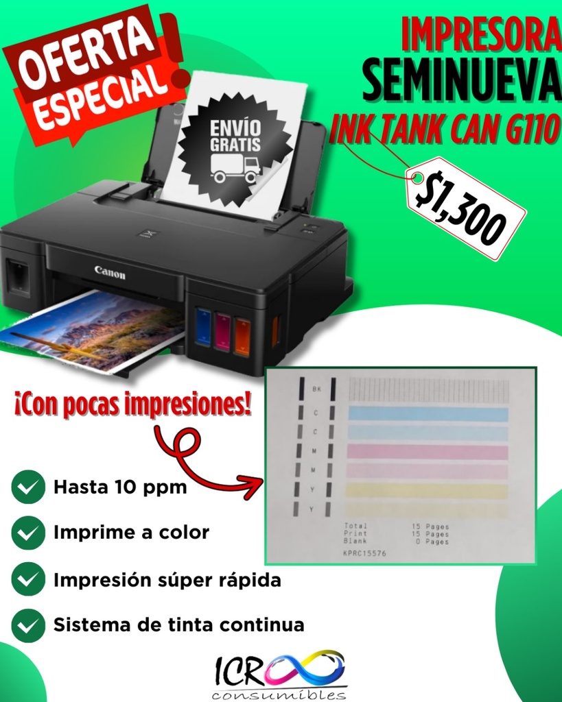 Impresora seminueva Canon G1110 sistema de fabrica
