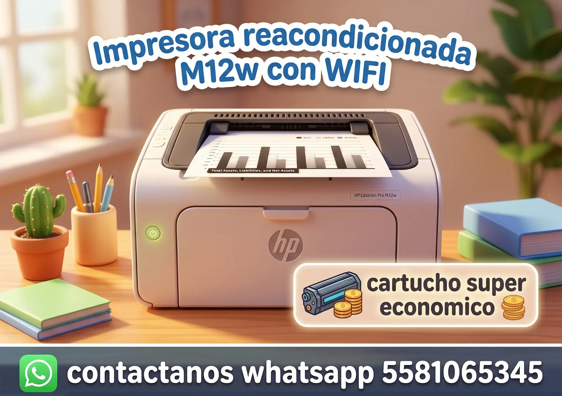 Impresora monocromatica Laser Hp M12w Usb Blanco Seminueva Cart 100%
