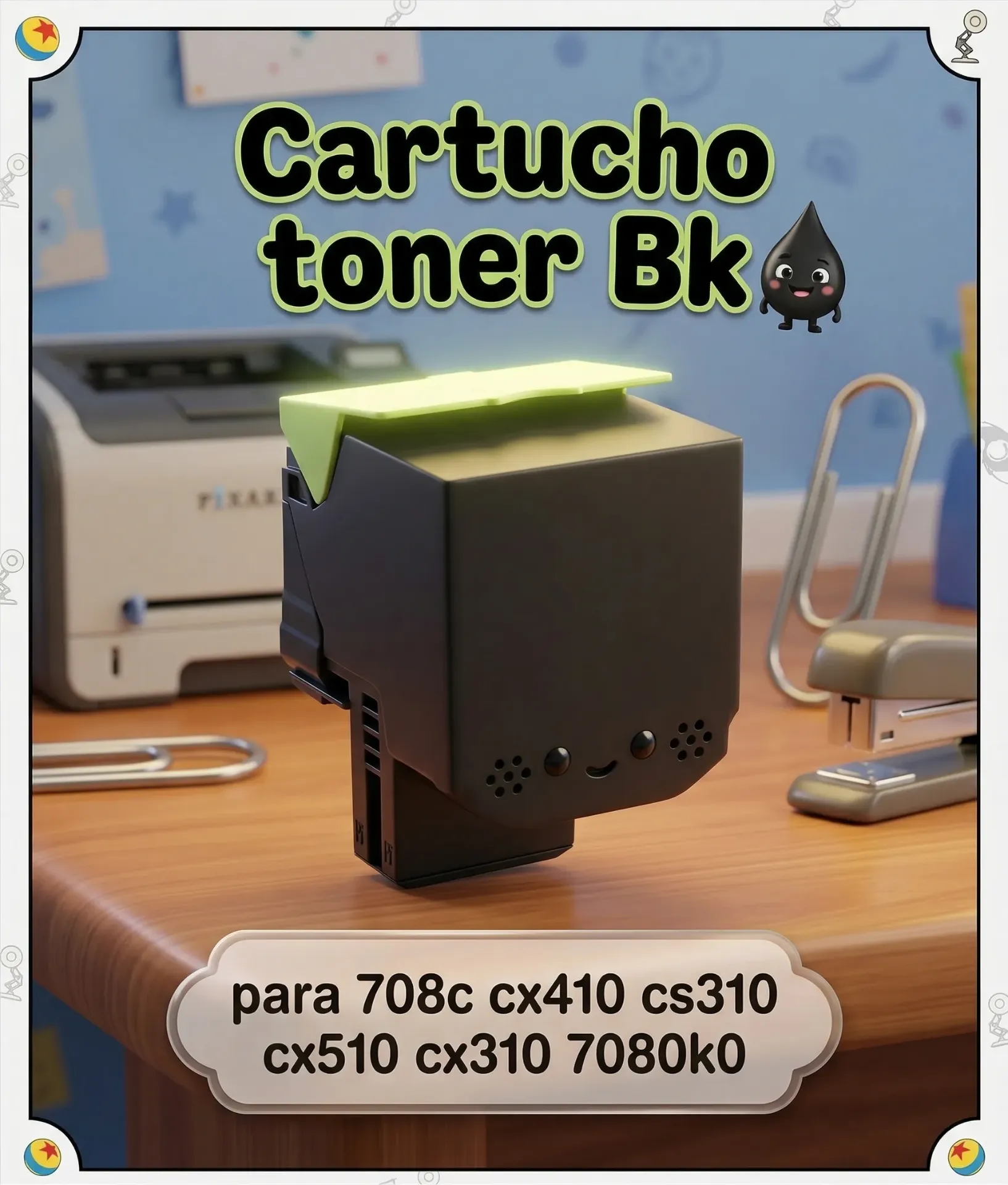 Cartucho Bk compatible con Lex 708c cx410 cs310 cx510 cx310 7080k0