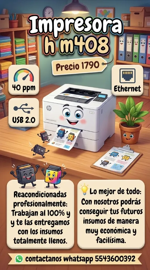 Impresora reacondicionada laser m408 consumibles llenos trabaja 100% Duplex 40 paginas por minuto